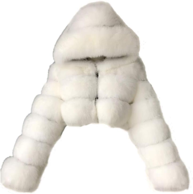 Women's Winter Parka Coat Long Sleeve Faux Fur Coat with Hooded Warm Short Overcoat Jacket