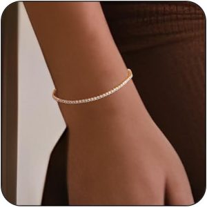 Adjustable Tennis Bracelets for Women Gold/Silver Dainty 14K Gold Plated Cubic Zirconia Bracelets for Women  Bling Diamond Bracelet for Prom Wedding 6.7-7.7Inch