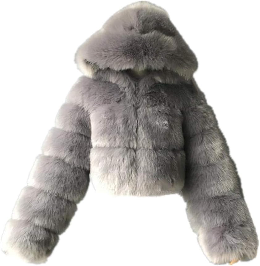 Women's Winter Parka Coat Long Sleeve Faux Fur Coat with Hooded Warm Short Overcoat Jacket