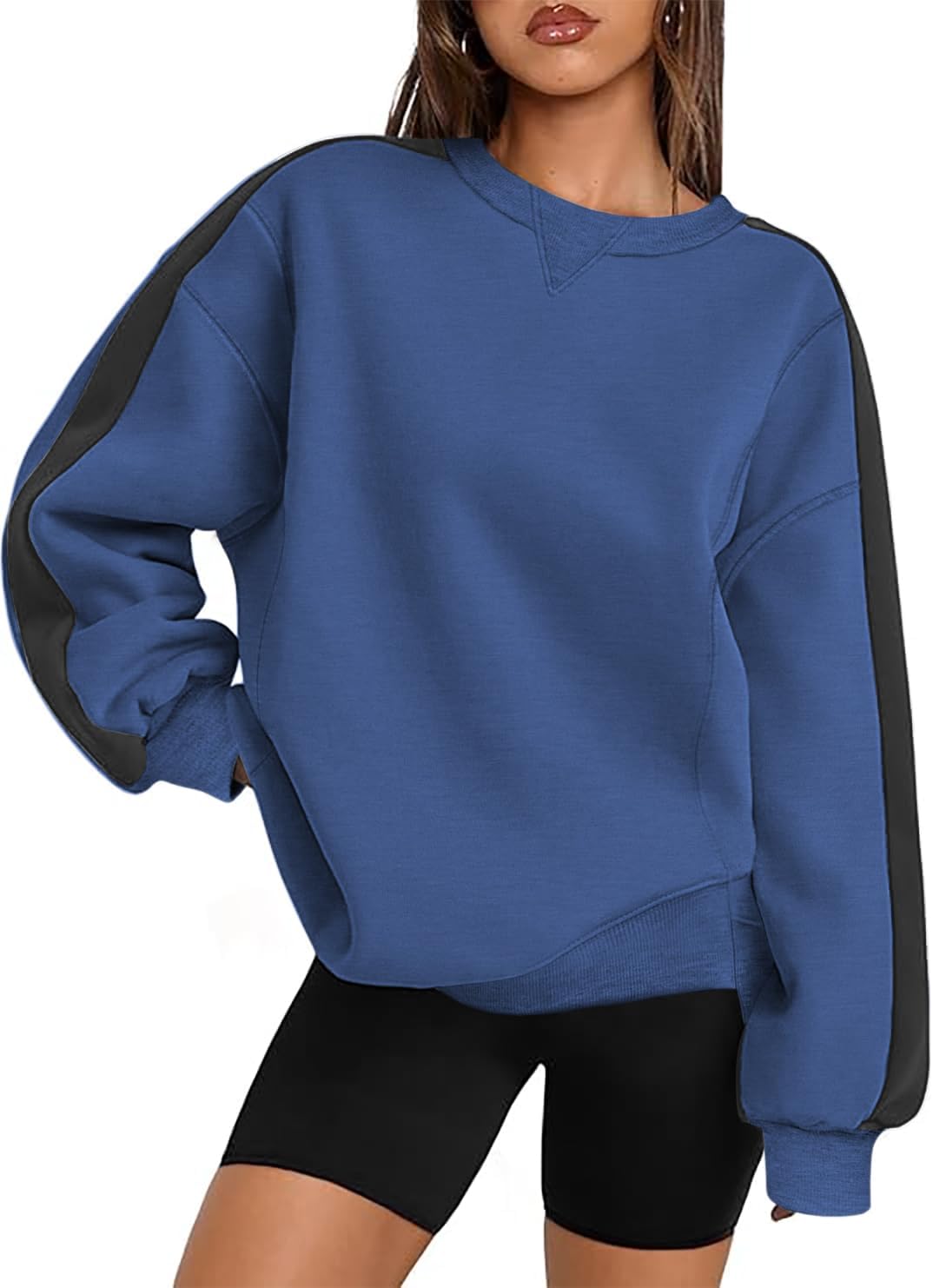 Womens Sweatshirt Long Sleeve Color Block Fleece Hoodies Fall Casual Crewneck Pullover Tunic Tops 2025