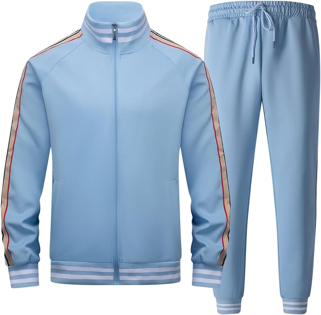 Men Tracksuits 2 Piece Set Full Zip Velour Sweatsuit for Casual Training Outdoor - Available in Blue Khaki and Black - Image 2