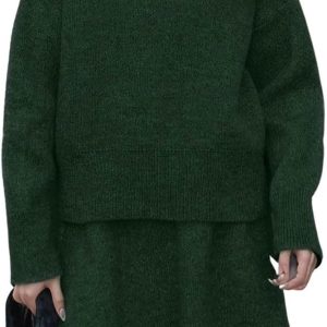 Women Sweater Skirt Sets 2 Pieces Outfits Loose Fit Pullover Sweater Knitted Mini Skirt