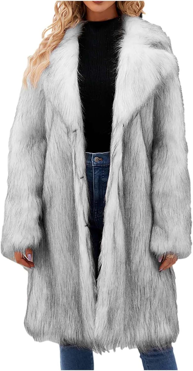 Womens Long Faux Fur Coat Oversized Loose Winter Jackets Trendy Luxury Trench Coat 2025 Open Front Lapel Outerwear