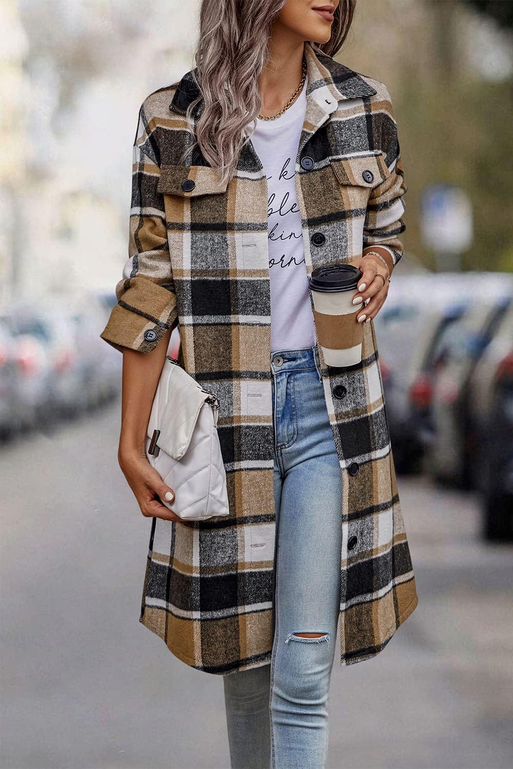 Women's Plaid 2025 Long Sleeve Button Up Flannel Shirt Winter Tartan Jacket Woolen Coats - Image 2