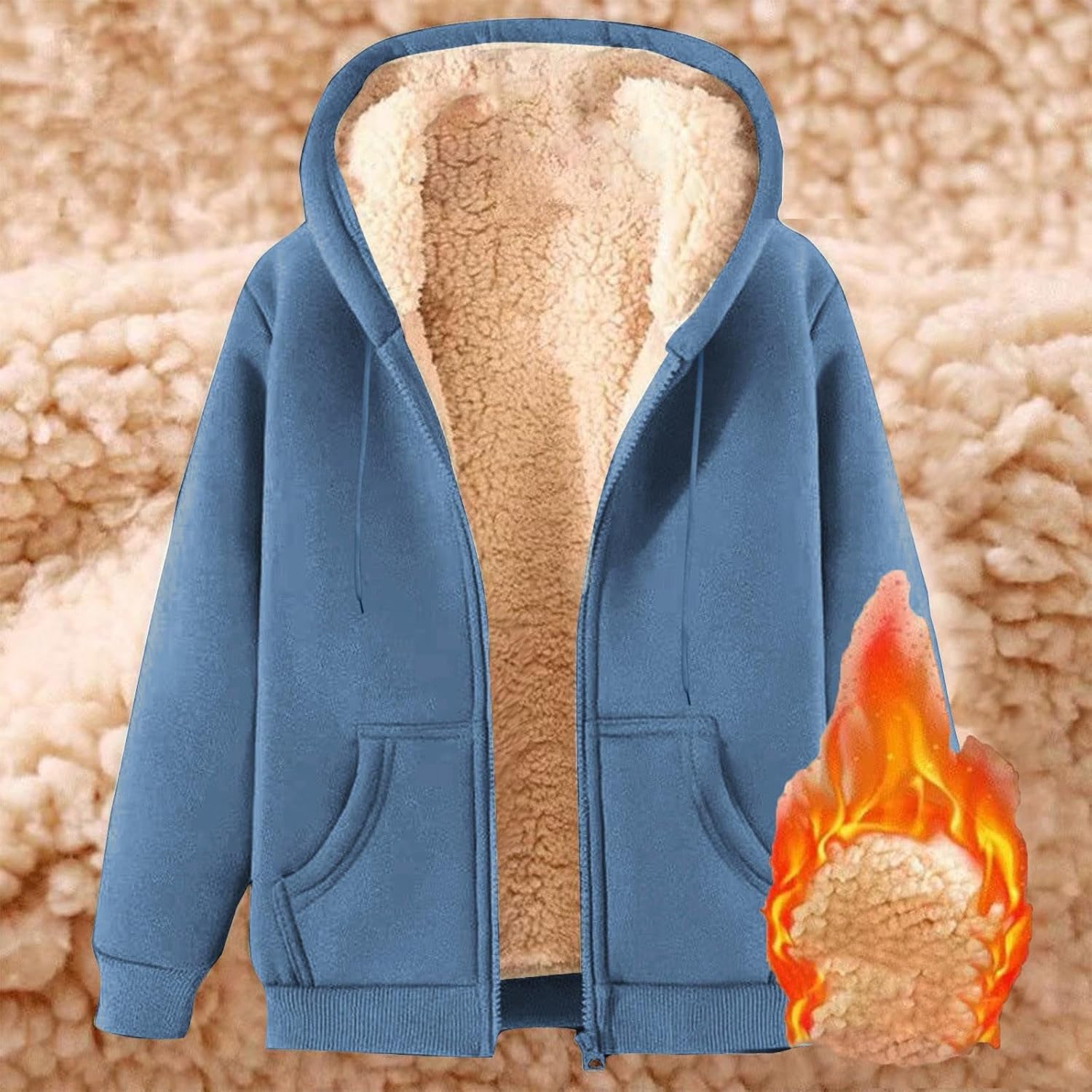 Mens Fleece Lined Hoodie Sherpa Fuzzy Casual Full Zip Up Jacket Winter Warm Cozy Thermal Solid Sweatshirts Bear Coat - Image 2