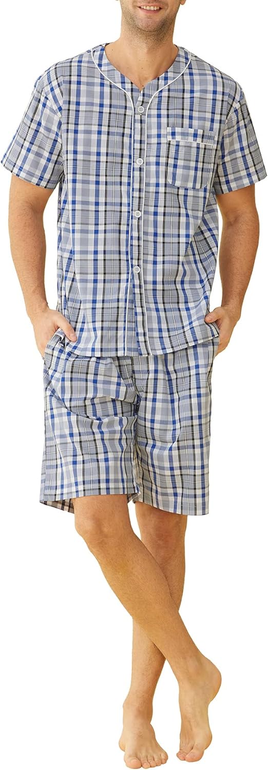 Men Summer Cotton Pajamas Shorts Set