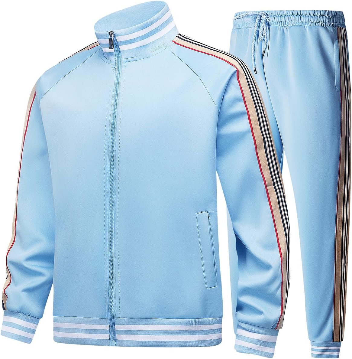 Men Tracksuits 2 Piece Set Full Zip Velour Sweatsuit for Casual Training Outdoor - Available in Blue Khaki and Black