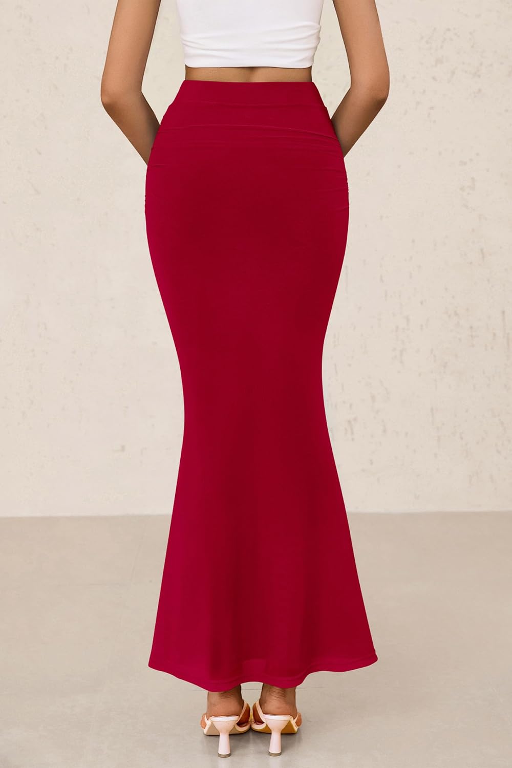 Women Bodycon Mermaid Skirt 2025 Spring Summer Casual Fitted Mesh High Waisted Ruched Maxi Long Going Out Outfit - Image 2