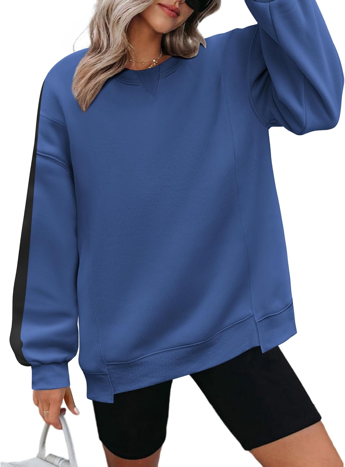 Womens Sweatshirt Long Sleeve Color Block Fleece Hoodies Fall Casual Crewneck Pullover Tunic Tops 2025 - Image 2