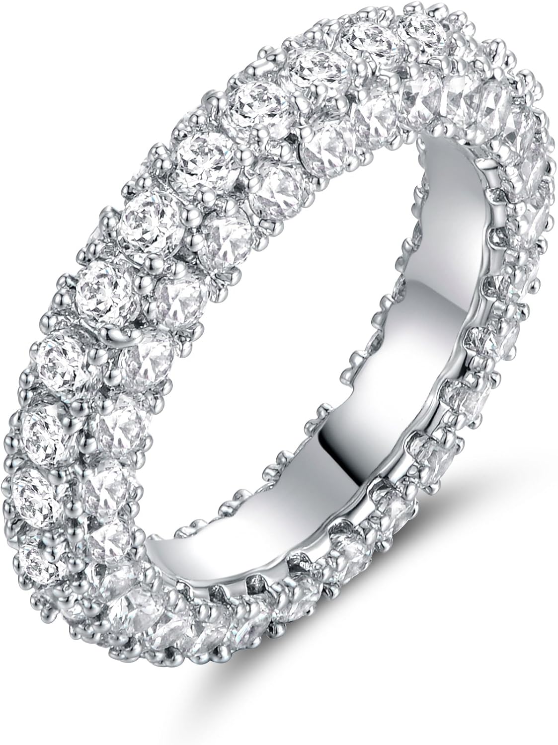 Womens 3 Row Eternity Ring Wedding Band 18k White Gold or Rose Gold Plated Cubic Zirconia Eternity Band Ring Jewelry