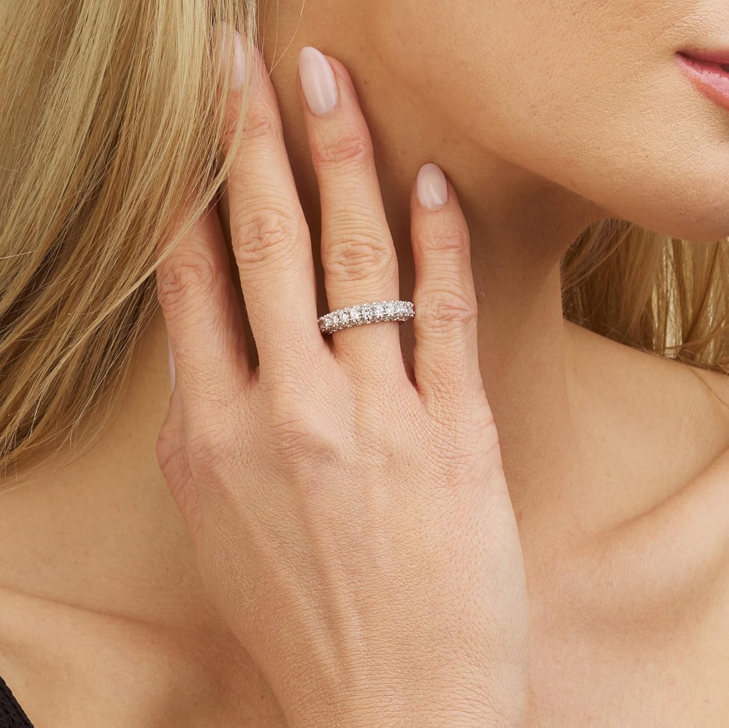 Womens 3 Row Eternity Ring Wedding Band 18k White Gold or Rose Gold Plated Cubic Zirconia Eternity Band Ring Jewelry - Image 2